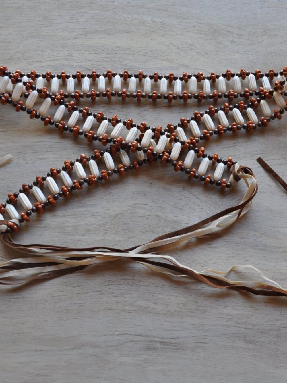 Belt Women's Bohemian boho-style tribal choker features antiqued brown and white